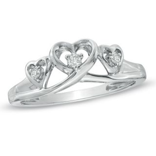 Diamond Accent Three Stone Heart Promise Ring in Sterling Silver