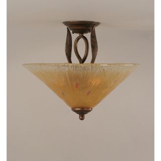 16 in W Bronze Tea Stained Glass Semi Flush Mount Light