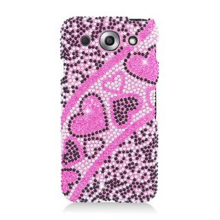 LG Optimus G Pro E980�FULL DIAMOND BLING PINK AND BLACK HEART SNAP ON HARD 2 PIECE PLASTIC CELL PHONE CASE Cell Phones & Accessories