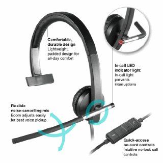 Logitech USB Headset Mono H650e (Business Product), Corded Single Ear Headset Computers & Accessories