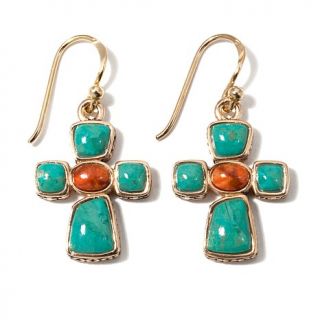 Studio Barse "Terra Cotta" Turquoise and Coral Cross Bronze Earrings