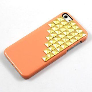 Handmade Light Coral Punk Gold Pyramid Studs Spikes Ladder Cover Case For iPhone 5 5G Cell Phones & Accessories