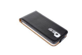 W RainBow Black Classic Up Down Open Folio Design Genuine Leather Case Cover for LG G2 Cell Phones & Accessories