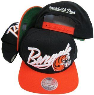 Cincinnati Bengals Diagonal Script Black/Orange Two Tone Plastic Snapback Adjustable Plastic Snap Back Hat / Cap  Sports Fan Baseball Caps  Sports & Outdoors