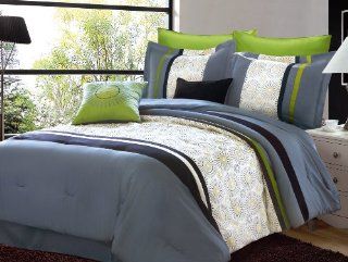 8Pcs Over Size Queen Caroline 100% Cotton Touch Green and Blue Embroidery Comforter Set  