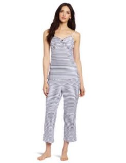 Nautica Sleepwear Women's Stripe Tank and Capri Set, Bright White, X Large Pajama Sets