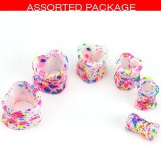 Earrings Solid Acrylic Paint Splatter Printed Heart Tunnel Plugs  Sold as pair Jewelry