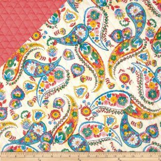 Double Sided Quilted Quilting Bee Paisley On Ecru/Orange Fabric By The YD