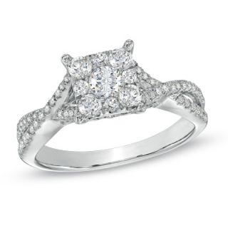 CT. T.W. Diamond Cluster Criss Cross Shank Engagement Ring in 14K