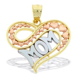 MOM Swirling Heart Necklace Charm in 10K Tri Tone Gold   Zales