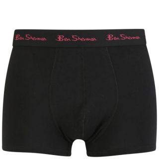 Ben Sherman Mens 2 Pack Stripe Trunks   Black/Cerise      Mens Underwear