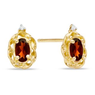 Oval Garnet and Diamond Accent Frame Earrings in 10K Gold   Zales