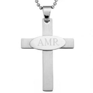 Engraved Initial Cross Pendant in Stainless Steel (1 3 Initials