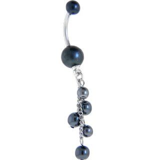 Black Classic Fresh Water Pearl Dangle Belly Ring Body Piercing Barbells Jewelry