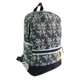 Three dimensional Flower Branch Lace Backpack Fluid Print Canvas Black 