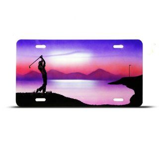 Red Blue Golf Golfing Novelty Airbrushed Metal License Plate Sign Tag Automotive