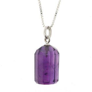 "AAA" Quality Natural Amethyst Pendant   Faceted   10 Sided Cylinder Shape with Sterling Silver Bail and 16" long Box Chain (Approx 15mm x 9mm) Jewelry