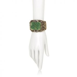 Heidi Daus "Daus Dynasty" Carved Simulated Jade Crystal Cuff Bracelet