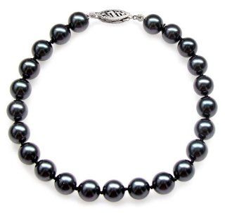 PremiumPearl 7 7.5mm Black Akoya Cultured Pearl Bracelet AAA Quality with White Gold Standard Clasp, 7" Length Jewelry