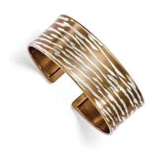 Sterling Silver With Chocolate Rhodium Diamond cut Cuff Bangle Bracelet   JewelryWeb Jewelry