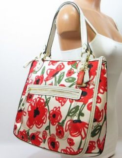 COACH Poppy Floral Print Hallie Tote in White / Multi 22442 Shoes