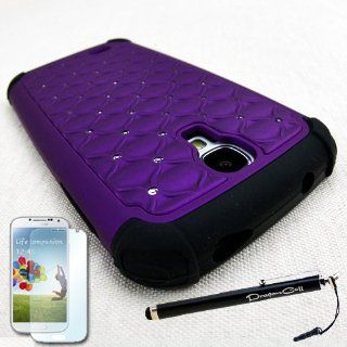 MINITURTLE(TM) Samsung Galaxy S4 SIV i9500 Purple Diamond Rhinestone Patterned Hybrid Hard Protector Case Cover with Screen Protector Film and Large Stylus Touch Screen Capacitive Pen Cell Phones & Accessories