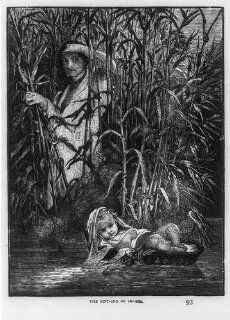 Moses being found in bullrushes, Titian's Moses, Pannemaker, woman, baby, Bible   Prints