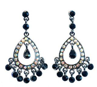 Earrings   E67   Crystal Oval Chandelier ~ Clear AB and Black Jewelry