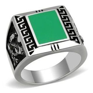 Size 9 Square Shaped Emerald Epoxy Men's Stainless Steel Ring AM Jewelry