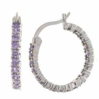 Sterling Silver Lavender cubic zirconia Hoop Earrings Jewelry