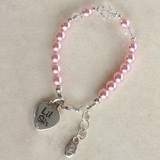 Lil Sis   Little Sister   Baby Sister   Adorable Sterling Silver Bracelet with Light Pink Czech Pearls and Pink Lead free Crystals Adorned with a Silver "Lil Sis" Heart Charm   Great for Sisters Size Small Infant Baby 0 12 Months Jewelry