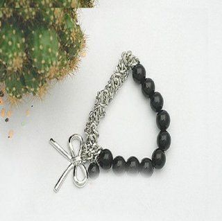Nicerocker Newly Fashion Bowknot Style with Pearl Butterfly Hand Chain Bracelets (Sliver+Black)  Hand Washes  Beauty