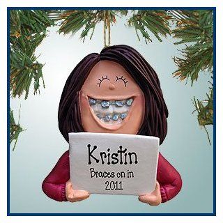 Personalized Christmas Ornaments   Girl with Braces   Brown Hair   Personalized with Perfect Handwriting   Christmas Ball Ornaments