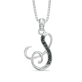 Enhanced Black Diamond Accent S Initial Pendant in Sterling Silver