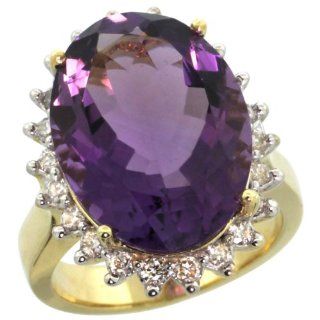 14K Yellow Gold Natural Amethyst Ring Large Oval 18x13mm Diamond Halo, 3/4 inch wide, sizes 5 10 Jewelry
