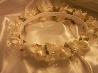 Ivory Silk and Satin Flower Girl Head Piece Halo Wedding Mis Quince Pageant 6" Inside Diameter 8" Outside Diameter 1 1/4" Height  Other Products  