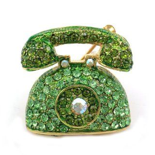 Telephone Pin Brooch Charm Yellow Green Rhinestones Women Fashion Jewelry Brooches And Pins Jewelry