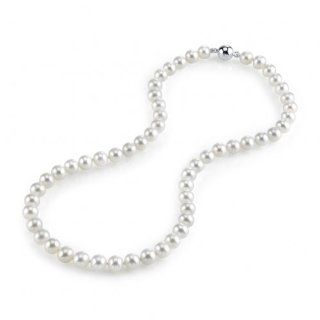 7 8mm White Freshwater Round Cultured Pearl Necklace with Magnetic Clasp, 16 Inch Choker Length   AAA Quality Jewelry