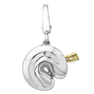 XPY Sterling Silver and 14k Yellow Gold Fortune Cookie Charm Bead Charms Jewelry