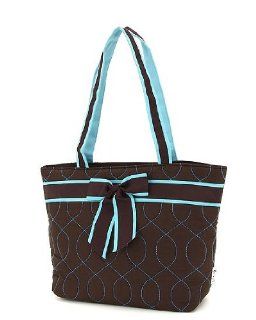 BELVAH   Quilted Monogrammable Tote   Wave Design   Brown/ Turquoise  