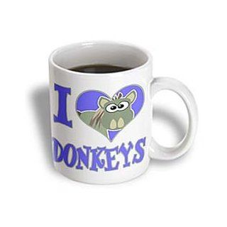 3dRose I Heart Love Donkeys Cartoon Ceramic Mug, 15 Ounce Kitchen & Dining