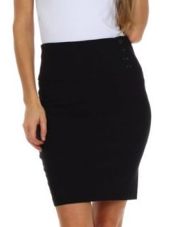 Above the Knee Stretch Pencil Skirt with Four Button Detail Brown Skirt