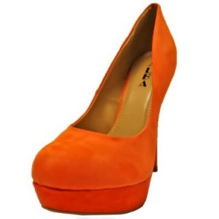 Luxury Divas Orange Classic Suede High Heel Platform Pumps Size 8.5 Shoes