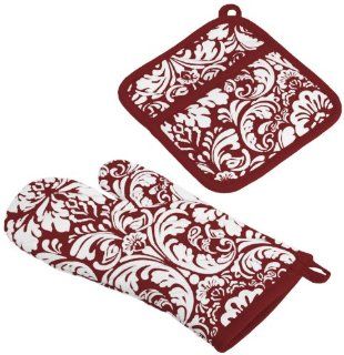 DII 100% Cotton, Printed Oven Mitt and Potholder Gift Set, Wine  