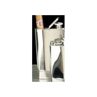 Stainless Steel Chrome Plated Flask 4oz with Cigar Holder Kitchen & Dining