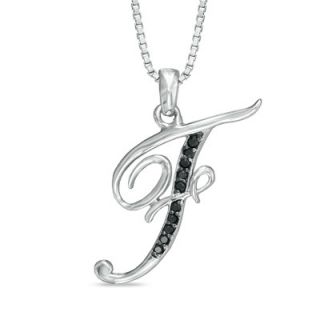 Enhanced Black Diamond Accent F Initial Pendant in Sterling Silver