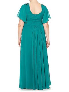 Viviana Flute sleeve embellished waist maxi dress Emerald Green