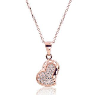 PRJewelry 18k Rose Gold Plated Cubic Zirconia Heart Pendant Necklace 16" + 2" Extender Jewelry