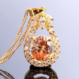 Rizilia Fashion Jewelry Dashing Gold Plated Cz Oval Cut Champagne Color Captivating Pendant Necklace Jewelry