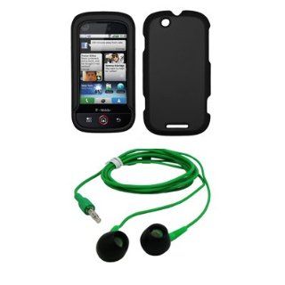  Motorola CLIQ MB200 Premium Rubberized Black Snap on Case Cover Cell Phone Protector + Neon Green 3.5mm Stereo Hands free Headphones for Motorola CLIQ MB200 Cell Phones & Accessories
